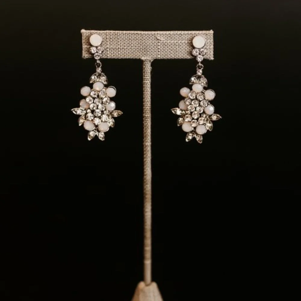 Belle Aire Earrings, Opal Crystal Rhinestone, Silver Tone, New, Wedding, Bridal
